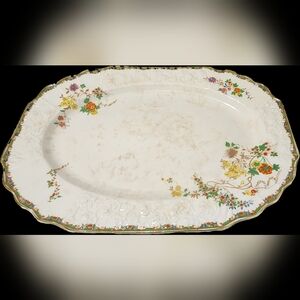 Vintage Myott Staffordshire England Floral Platter Embossed Gold Trim